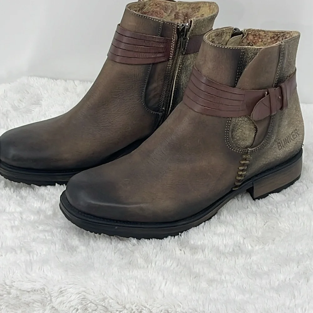 BUNKER Brown Ankle Boots with Buckle Detail MADE IN PORTUGAL SIZE 10 US